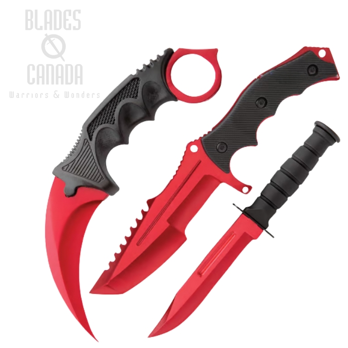 UC Black Legion Red Fury Triple Knife Set, Stainless Red Blade, Nylon Sheaths, BV448